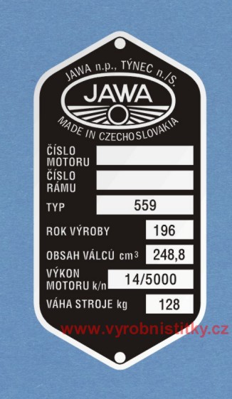 Výrobní štítek JAWA-ČZ 559 Týnec
