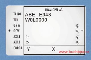 Výrobní štítek ADAM OPEL AG