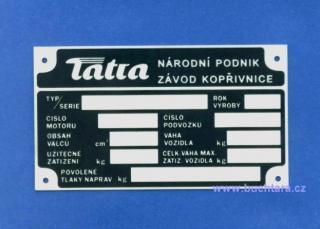 Výrobní štítek Tatra 600 - Tatraplan