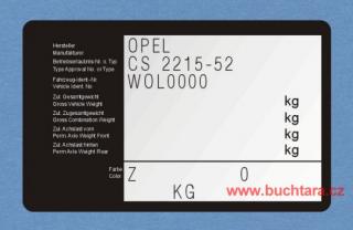 Výrobní štítek OPEL s textama