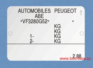 Výrobní štítek AUTOMOBILES PEUGEOT