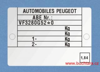 Výrobní štítek PEUGEOT obytný vůz