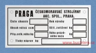 Výrobní štítek PRAGA Českomoravské strojírny