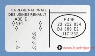 Výrobní štítek RENAULT SA REGIE NATIONALE