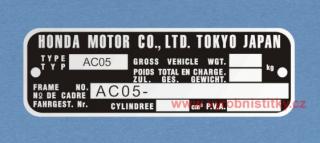 Výrobní štítek HONDA AC05