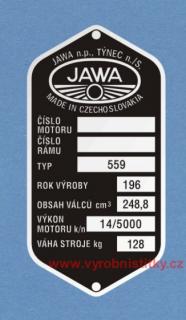 Výrobní štítek JAWA-ČZ 559