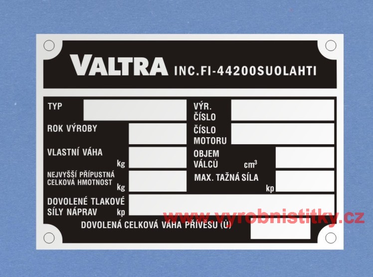 Výrobní štítek VALTRA 102 x 70
