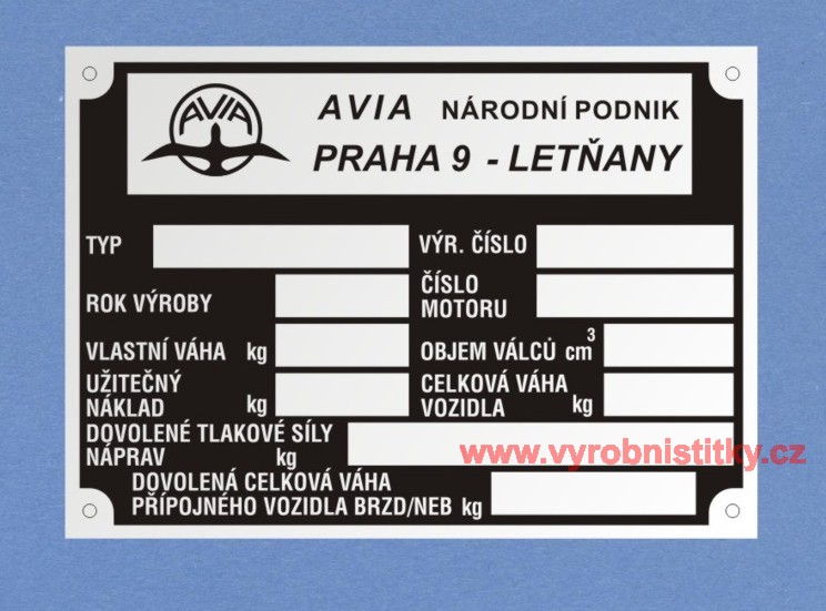 Výrobní štítek PV3S rv 1974 BRZD - NEBRZD