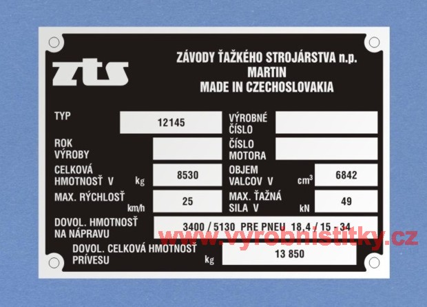 Výrobní štítek ZTS 12145 PRE PNEU