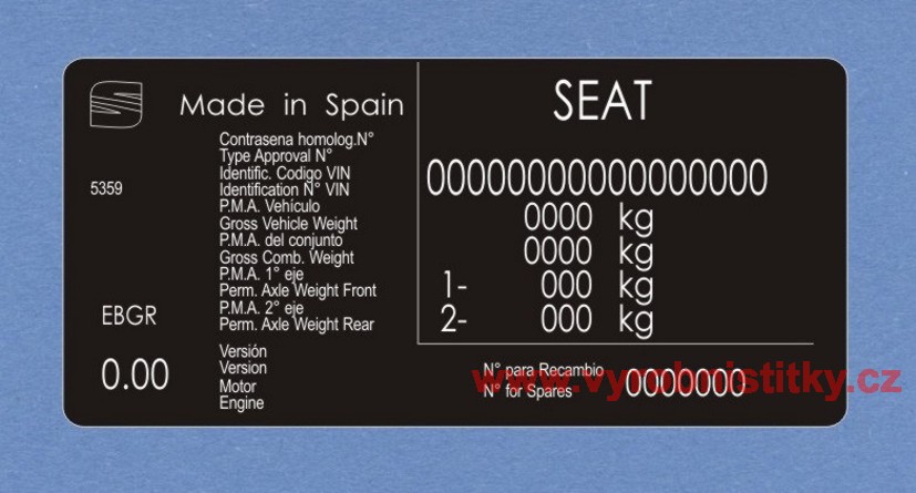 Výrobní štítek SEAT Made in Spain