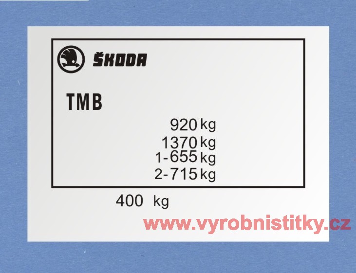 Výrobní štítek ŠKODA FORMAN hmotnost 920