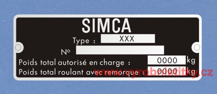 Výrobní štítek SIMCA No