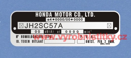 Výrobní štítek HONDA MOTOR CO LTD ID TEKEN UITLAAT Al 0,4 mm