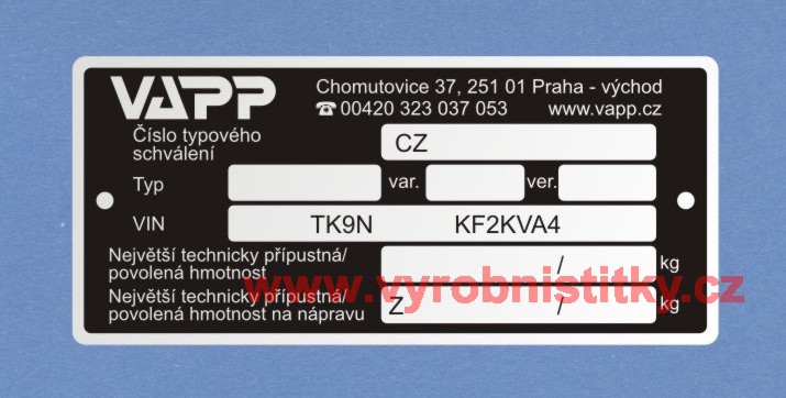 Výrobní štítek VAPP KF2KVA4