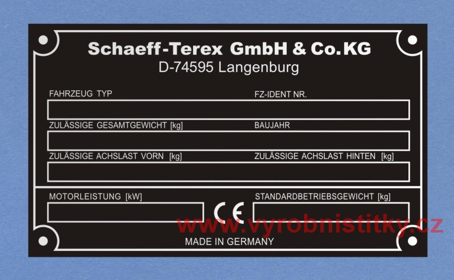 Výrobní štítek TEREX Schaef - Terex německý