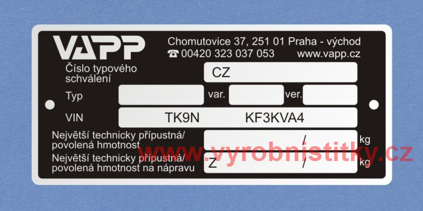 Výrobní štítek VAPP KF3KVA4