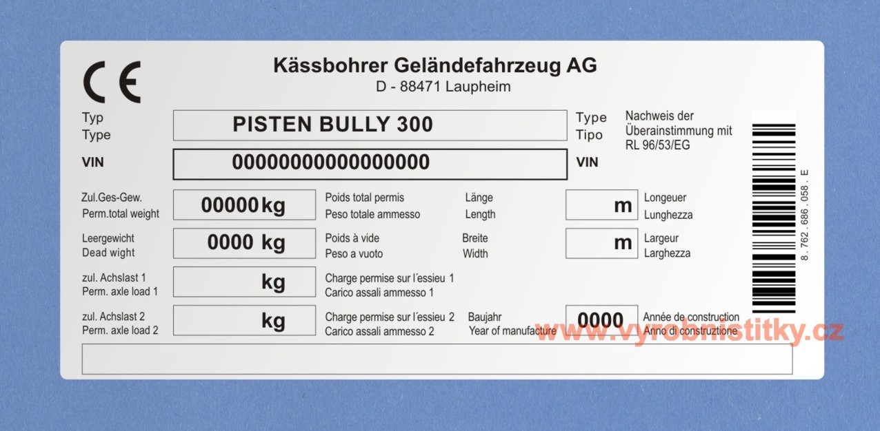 Výrobní štítek Kässbohrer Geländefahrzeug AG Al folie