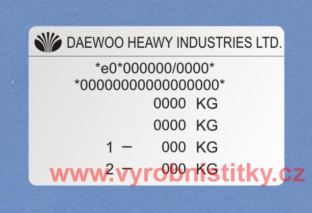 Výrobní štítek DAEWOO MATIZ pro tisk