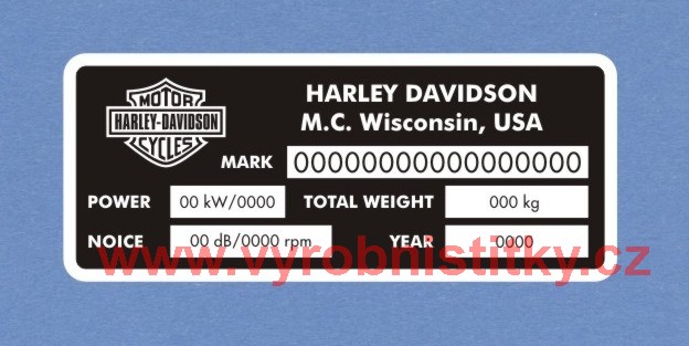 Výrobní štítek HARLEY DAVIDSON Y2