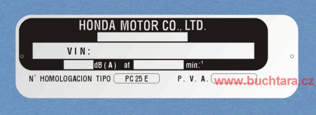 Výrobní štítek Honda - motor