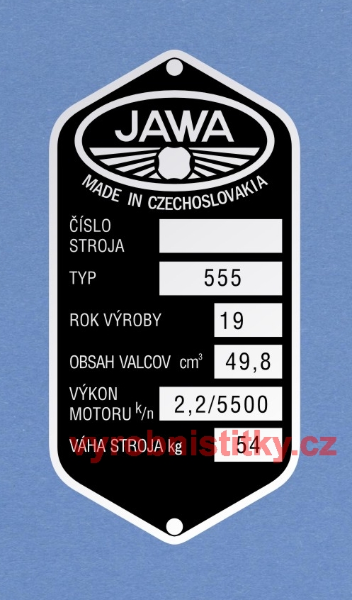 Výrobní štítek Jawa 555, váha 54