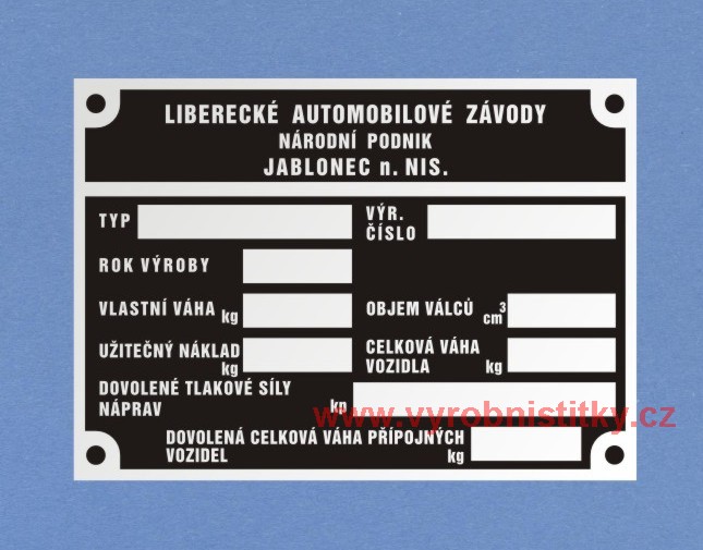Výrobní štítek LIAZ prázdný