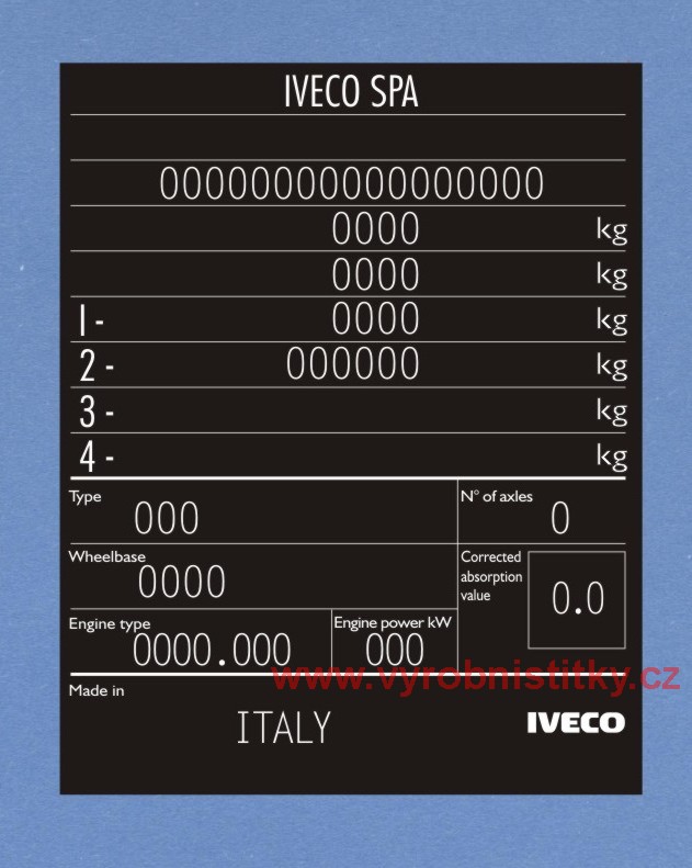 Výrobní štítek IVECO SPA ITALY