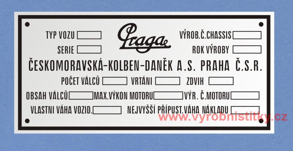 Výrobní štítek Praga Baby