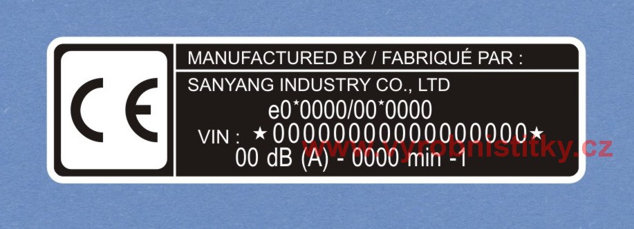 Výrobní štítek SANYANG INDUSTRY Can-am