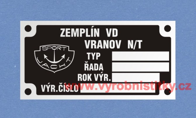 Výrobní štítek Sportjacht ZEMPLÍN VD VRANOV N/T 75x38 mm