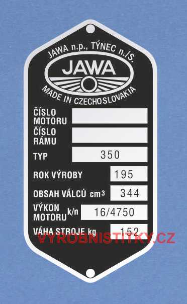 Výrobní štítek Jawa 350-354