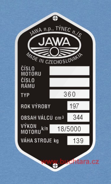 Výrobní štítek Jawa 350 - 360