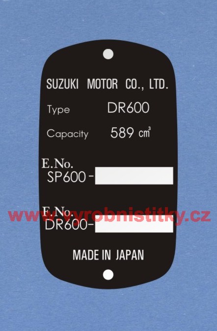 Výrobní štítek SUZUKI DR600