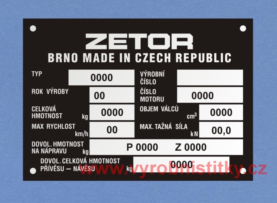 Výrobní štítek ZETOR BRNO MADE IN CZECH REP. ne logo
