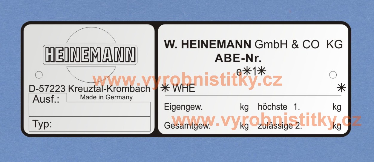 Výrobní štítek HEINEMANN Eigeng+Gesamt