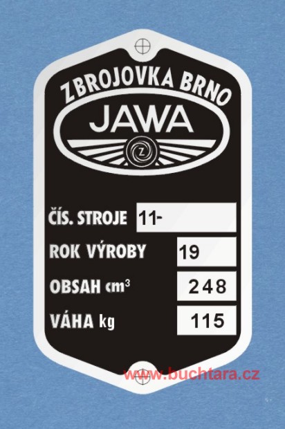 Výrobní štítek Jawa - pérák Zbrojovka
