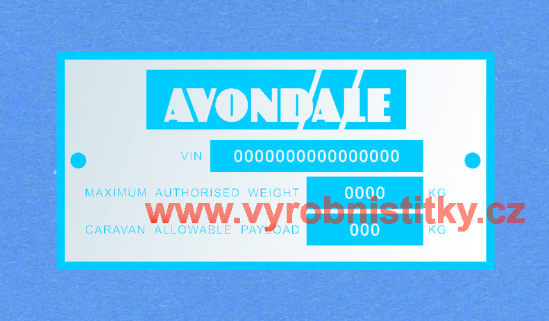 Výrobní štítek AVONDALE obyt. přívěs