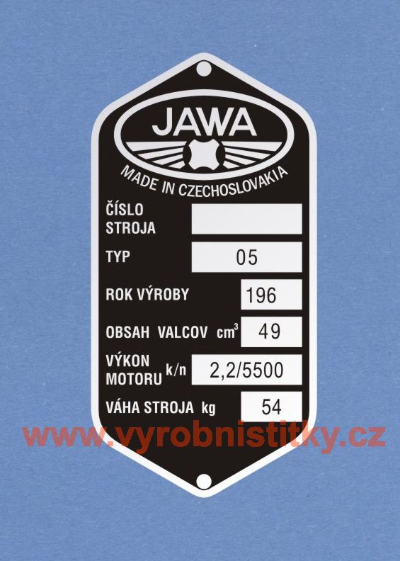 Výrobní štítek JAWA 05_výk.2,2 k