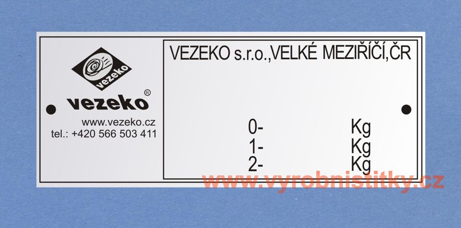 Výrobní štítek Vezeko