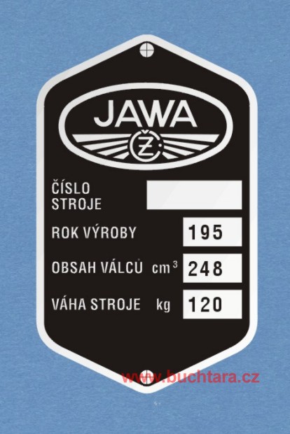 Výrobní štítek Jawa ČZ 250 - pérák