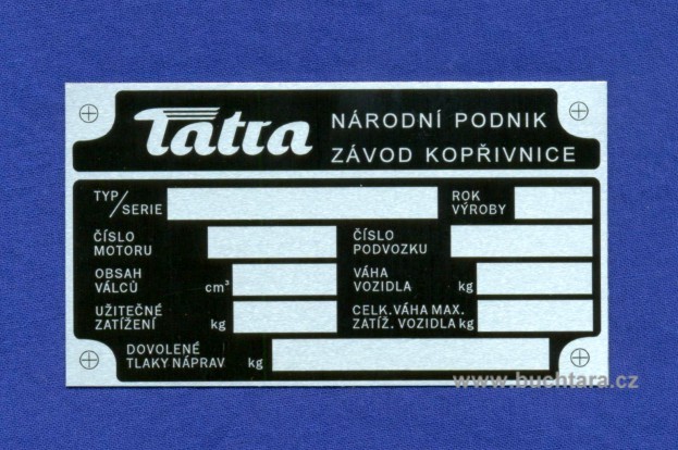 Výrobní štítek Tatra univerzál čistý