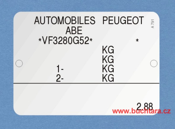 Výrobní štítek AUTOMOBILES PEUGEOT