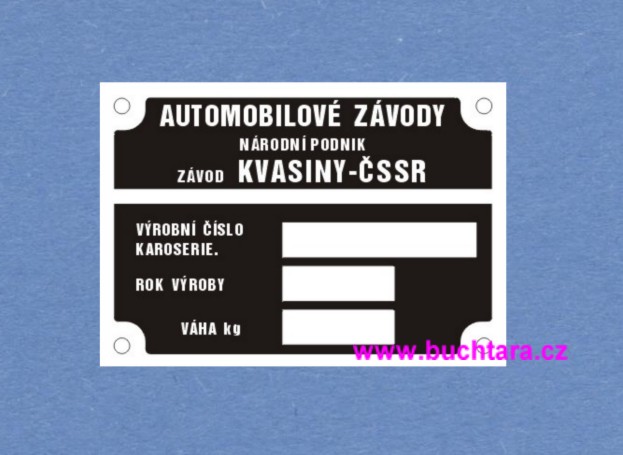 Výrobní štítek Škoda karoserie KVASINY
