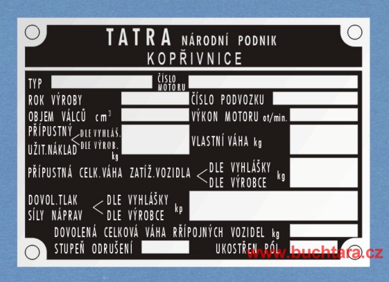 Výrobní štítek Tatra 813 podrobný