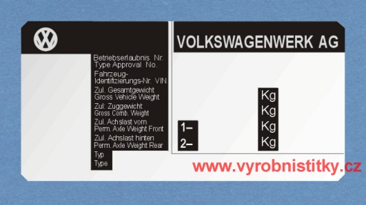 Výrobní štítek VOLKSWAGEN Brouk černobílé provedení