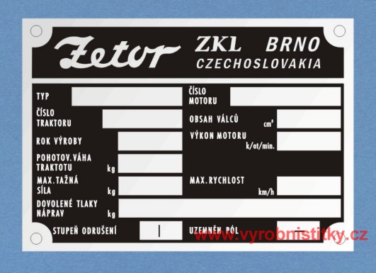 Výrobní štítek Zetor ZKL Brno prázdný