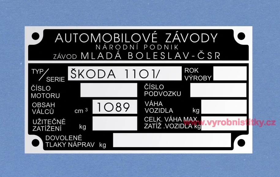 Výrobní štítek Škoda 1101 TUDOR