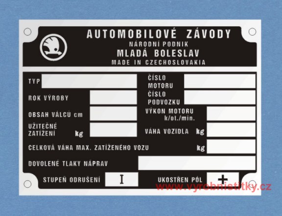 Výrobní štítek Škoda prázdný (+pól)