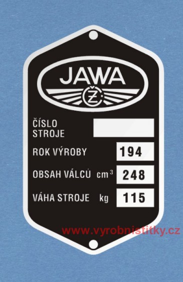 Výrobní štítek JAWA ČZ pérák 115 kg