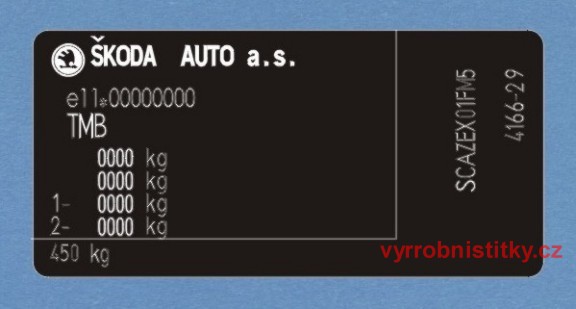 Výrobní štítek Škoda Fabia